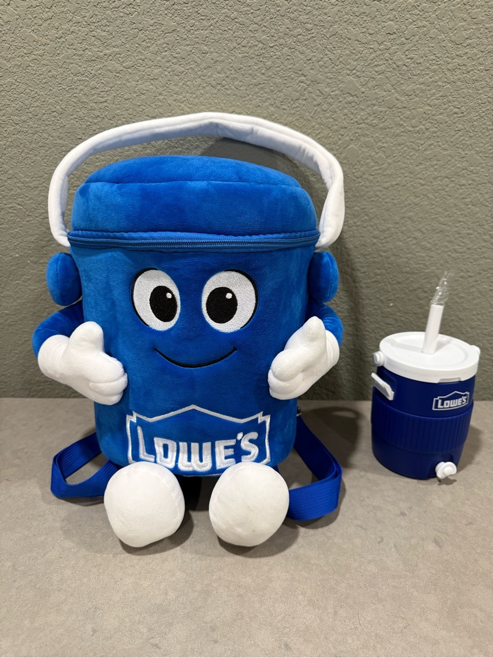 Lowe’s Big Blue Plush Backpack & Mini Bucket Cup Set Blue Bucket Mascot